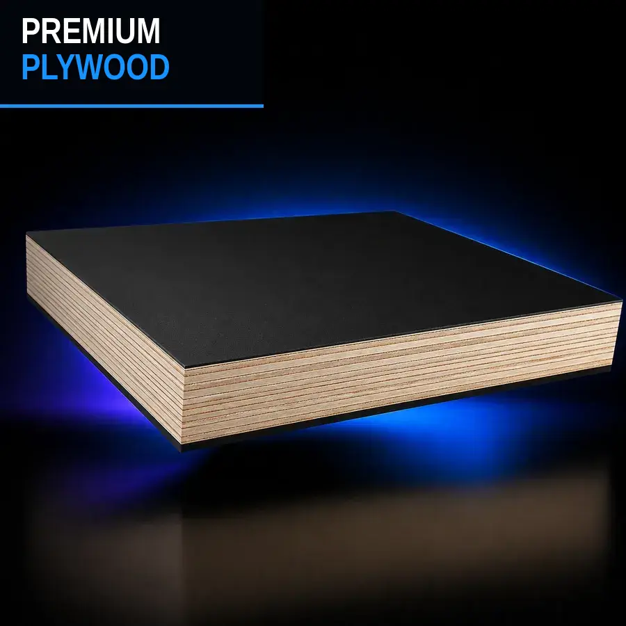 A section of &frac34;-inch birch plywood with matte-black laminate