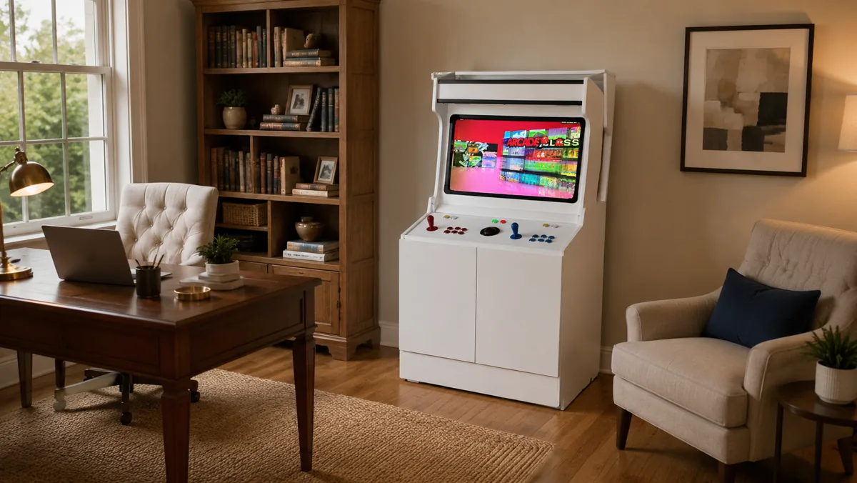 The HideAway arcade in a home office — any room becomes the arcade
